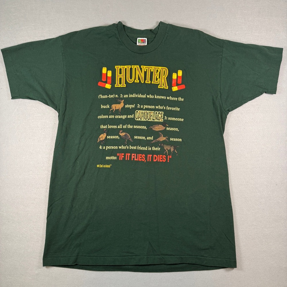 Vintage 90s Hunting T-Shirt Mens‎ XXL Green Heavy Cotton Single Stitch USA Made